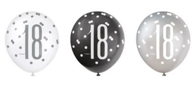 Ballons glitz black&silver ’18’ (Ø30cm, 6pcs)