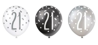 Ballons glitz black&silver ’21’ (Ø30cm, 6pcs)