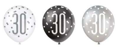 Ballons glitz black&silver ’30’ (Ø30cm, 6pcs)