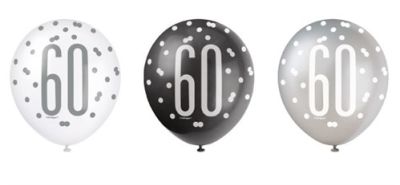 Ballons glitz black&silver ’60’ (Ø30cm, 6pcs)