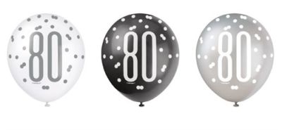 Ballons glitz black&silver ’80’ (Ø30cm, 6pcs)