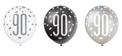 Ballons glitz black&silver ’90’ (Ø30cm, 6pcs)