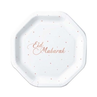 Assiettes ’Eid Mubarak’ rose or (23cm, 8st)
