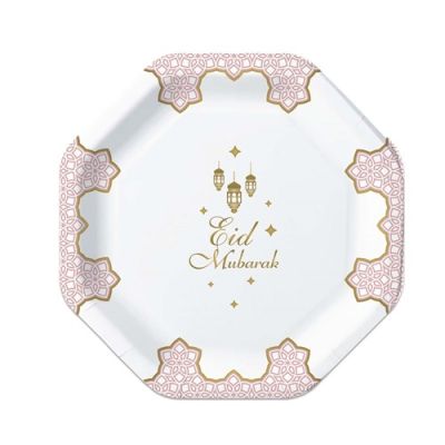 Assiettes ’Eid Mubarak’ rose (18cm, 8st)